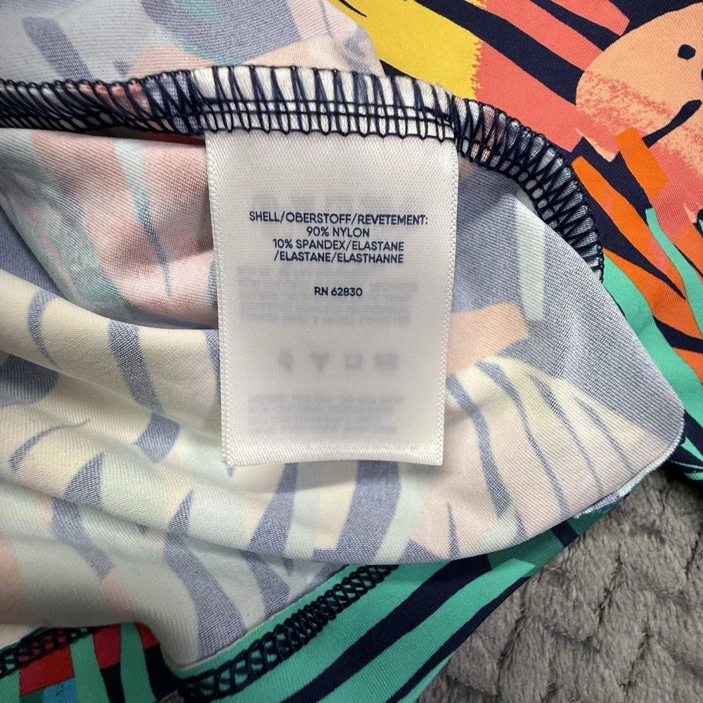 Lands' End Swim Tee Small Rash‎ Guard UPF 50 Tropical Multi Palm Leaves NEW